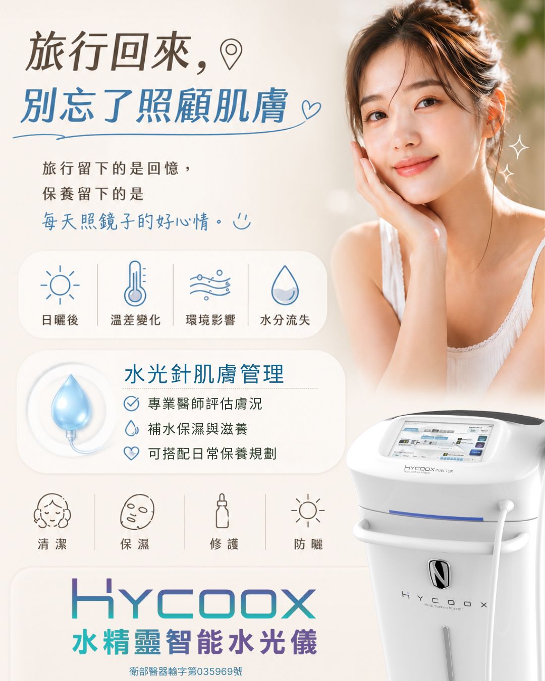 水光針肌膚管理  透過補充水分與滋養與日常保養 讓肌膚在旅行後恢復舒適狀態 